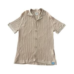 Reuben Oliver Pima Cotton Cable Knit Collared Button Down Shirt